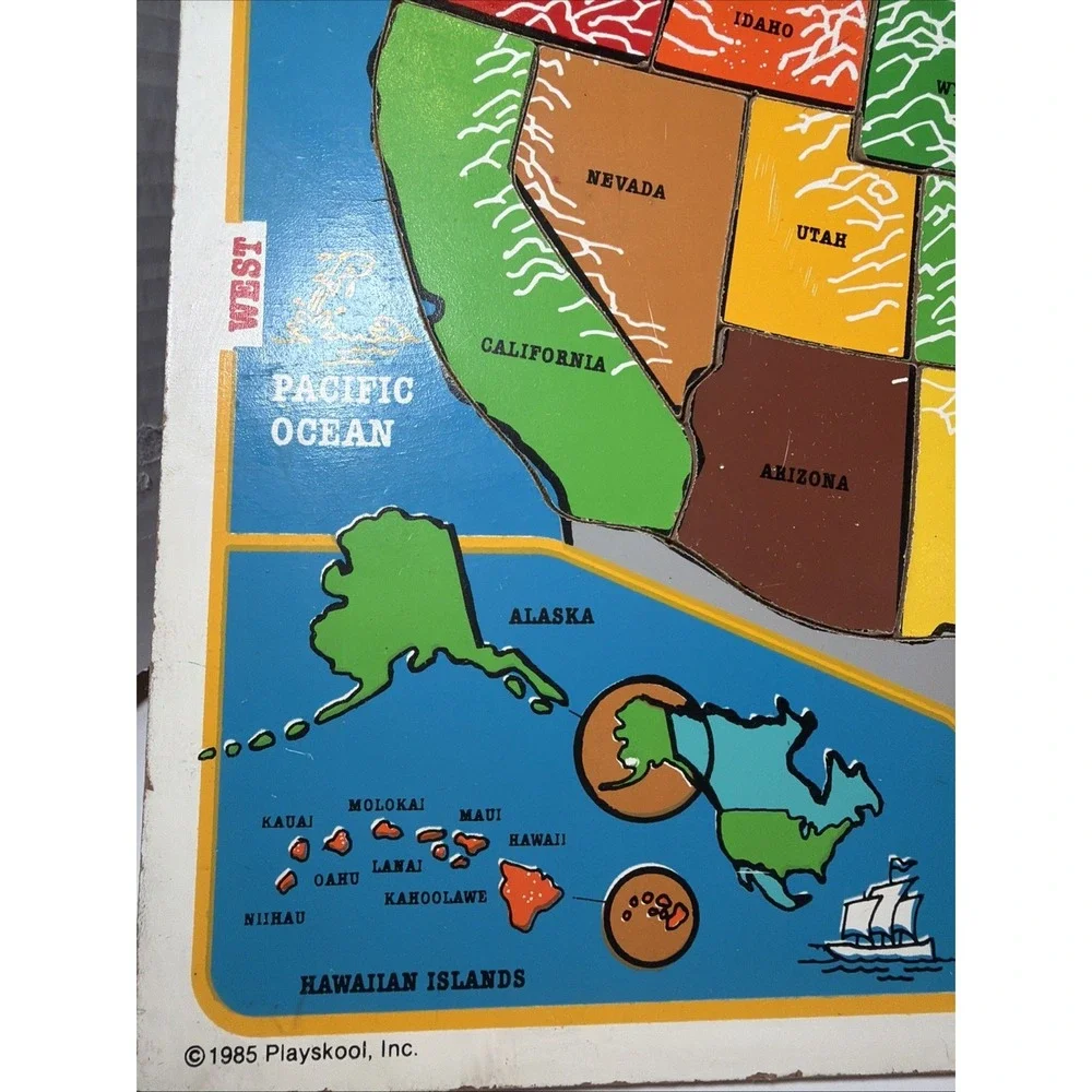 1985 Playskool Wooden Puzzle US United States Capitol Map 100% Complete Made USA